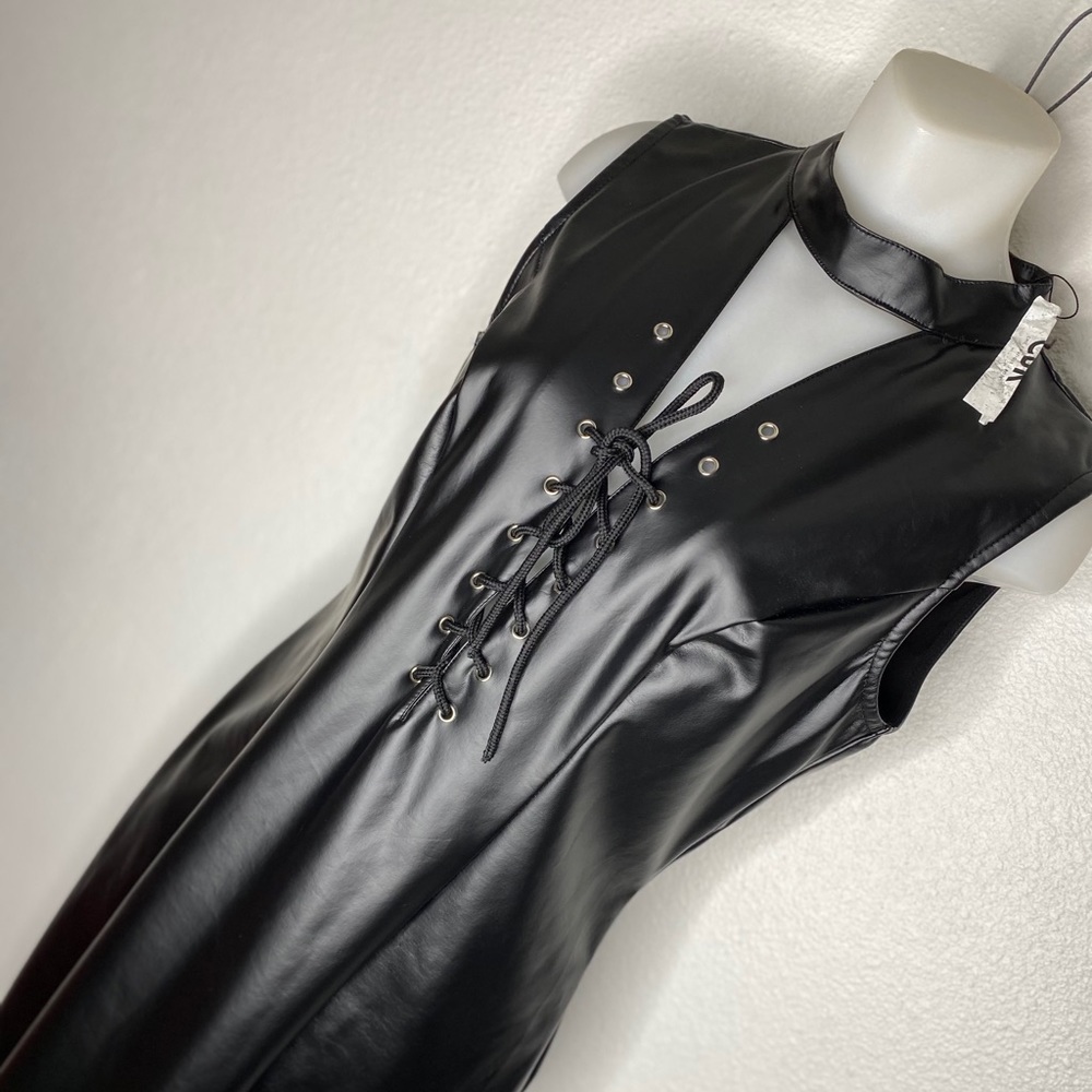Midi faux leather dress.